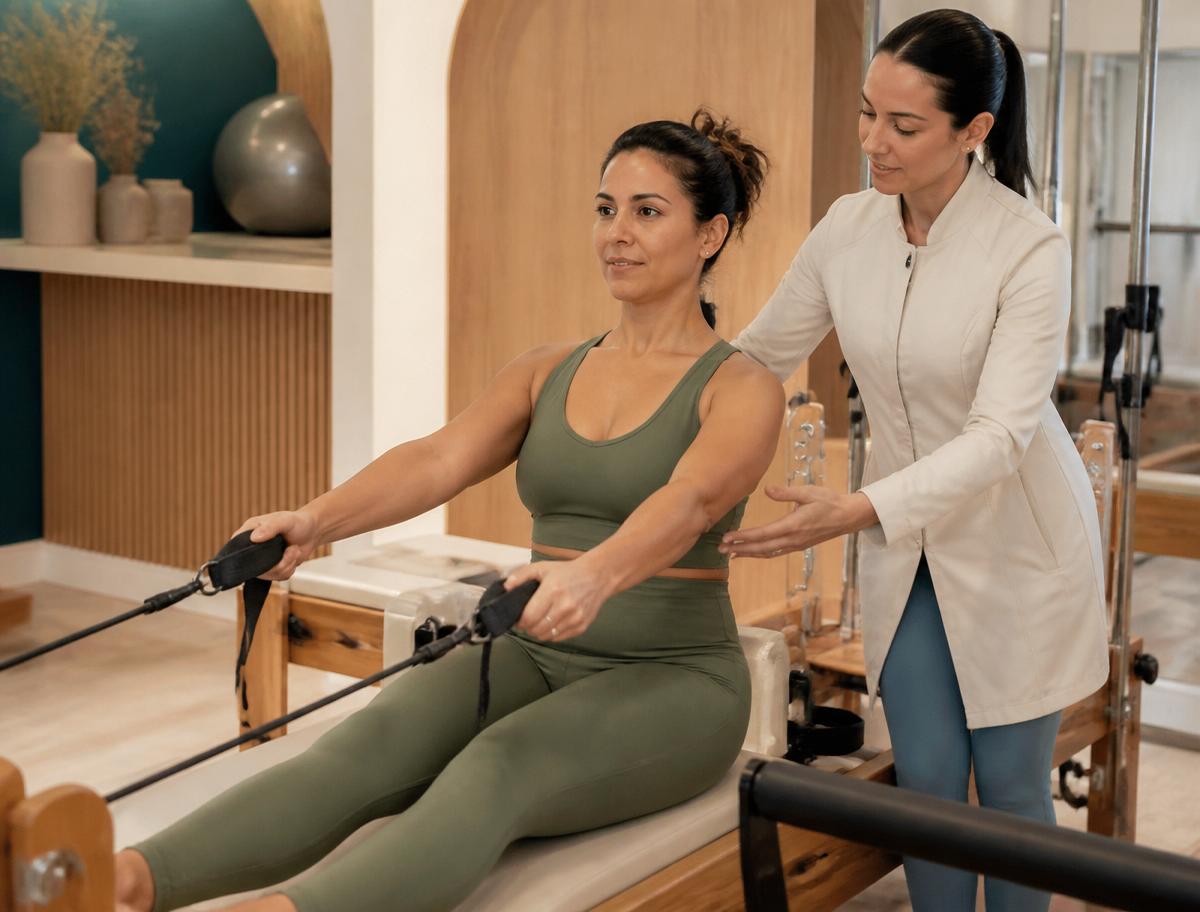 Sessão de Pilates terapêutico no reformer com acompanhamento profissional